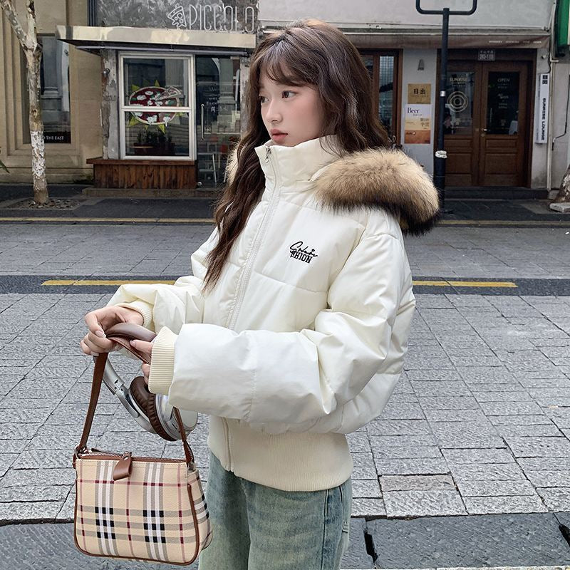 American Winter Short Faux Fur Collar Padded Coat For Women