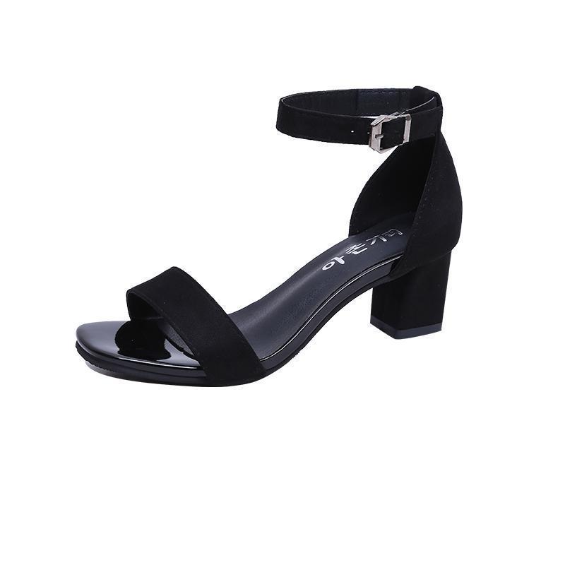 Mid-heel All-match Toe Buckle Roman High Heels Women
