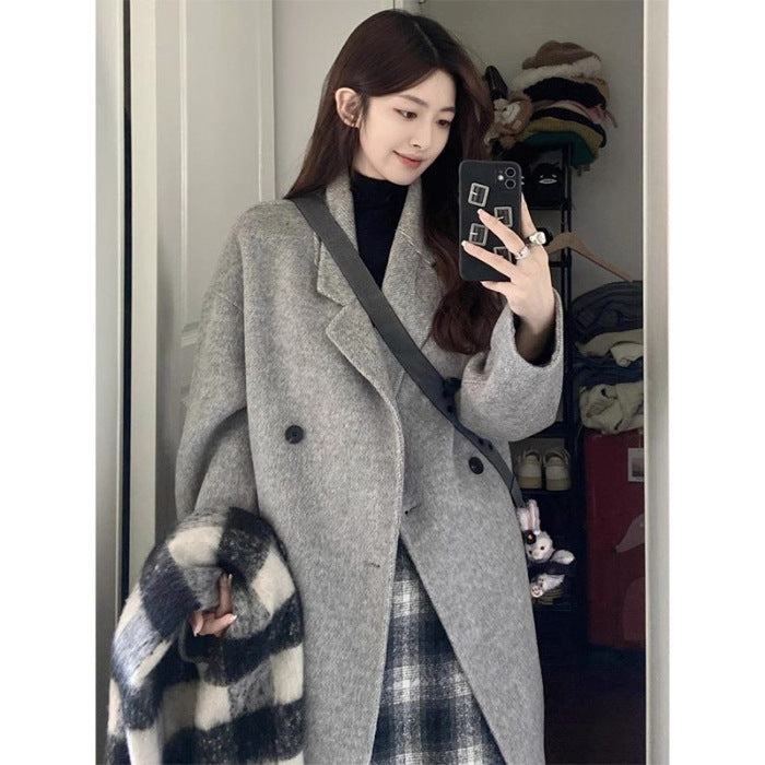 High-grade Gray Woolen Coat For Women Autumn