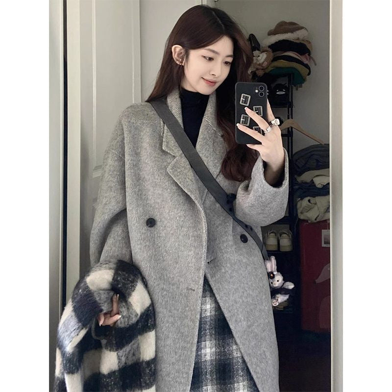 High-grade Gray Woolen Coat For Women Autumn